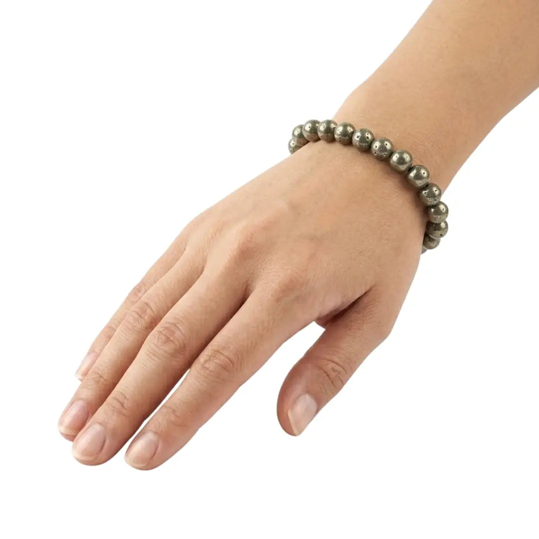 Natural Pyrite Wealth Band for Men Styled on Hand