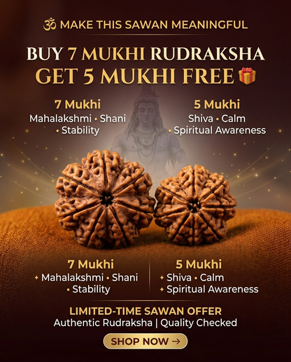 Buy 7 Mukhi Rudraksha Get 5 Mukhi Rudraksha FREE | Limited-Time Sawan Offer