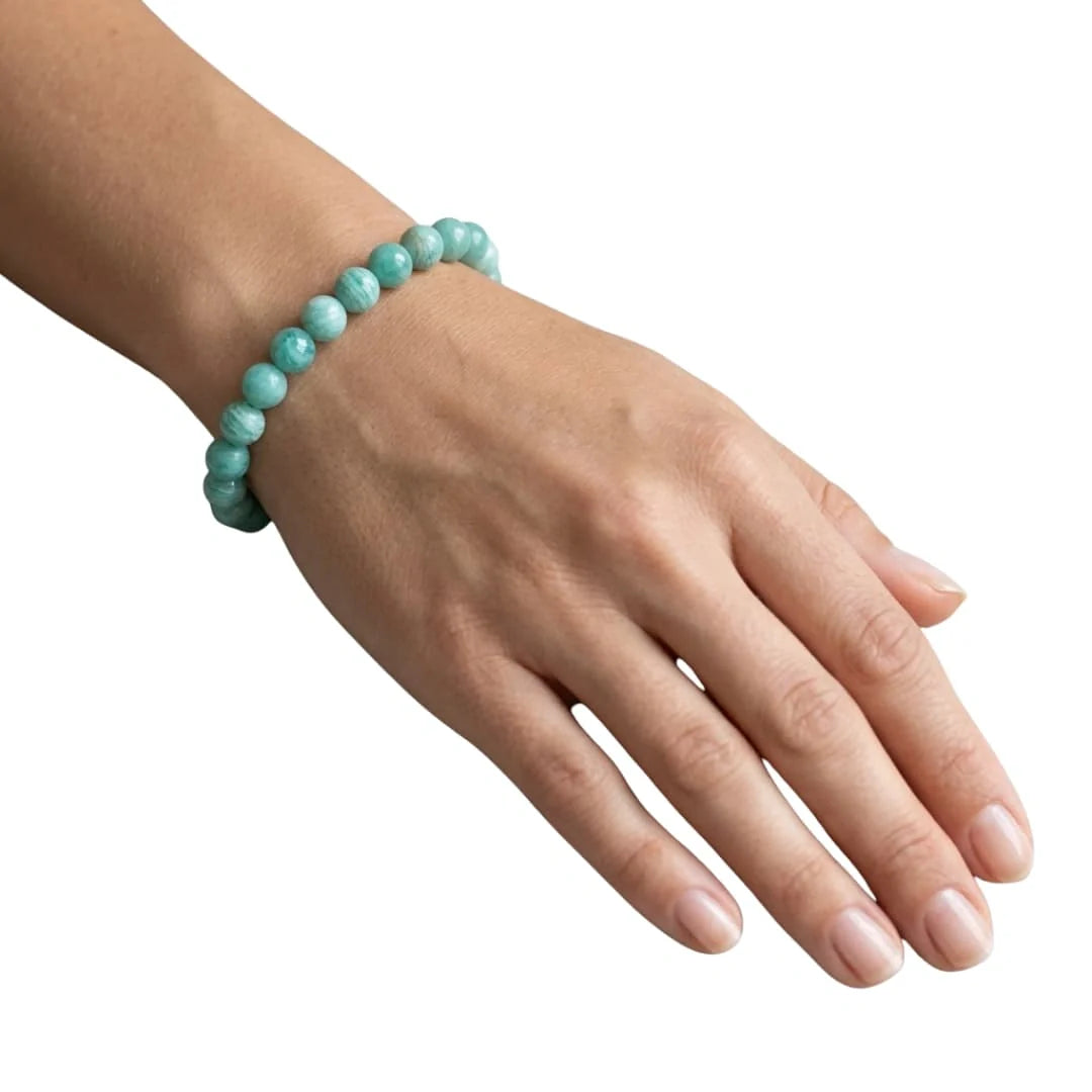 Closeup of Amazonite Gemstone Bracelet on Wrist