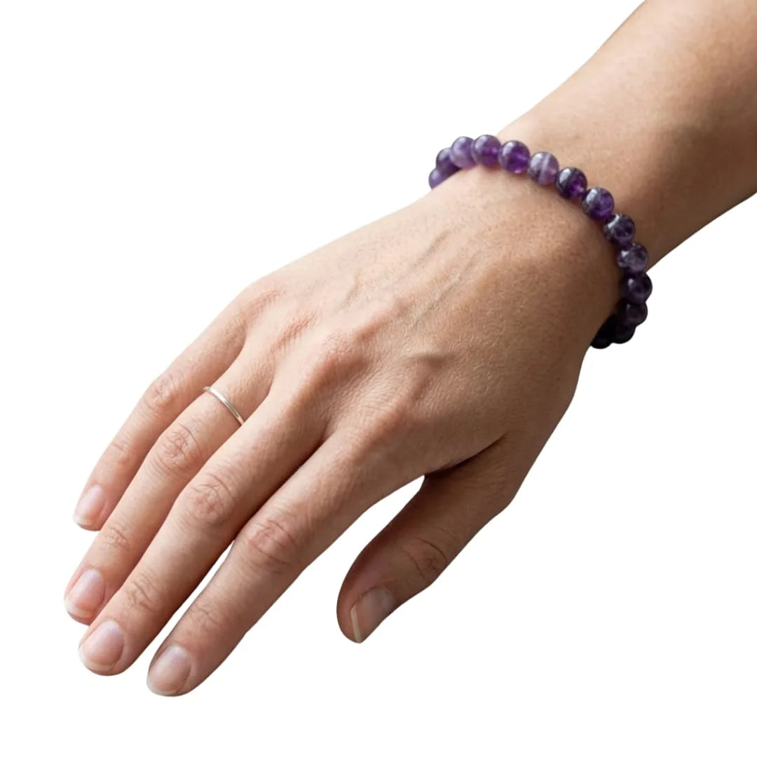 Unisex Amethyst Gemstone Bracelet Worn on Hand