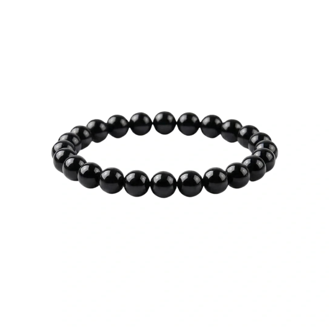 Natural Black Tourmaline Round Beads Bracelet for Men and Women