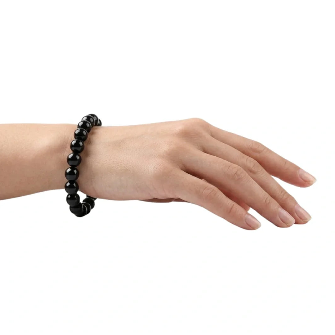 Closeup of Black Tourmaline Bead Bracelet on Wrist