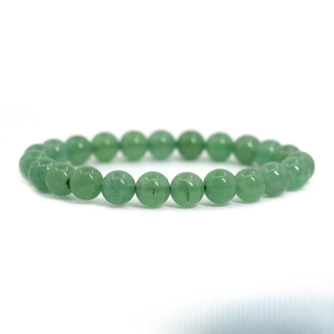 Close-up of 8mm green aventurine bead bracelet