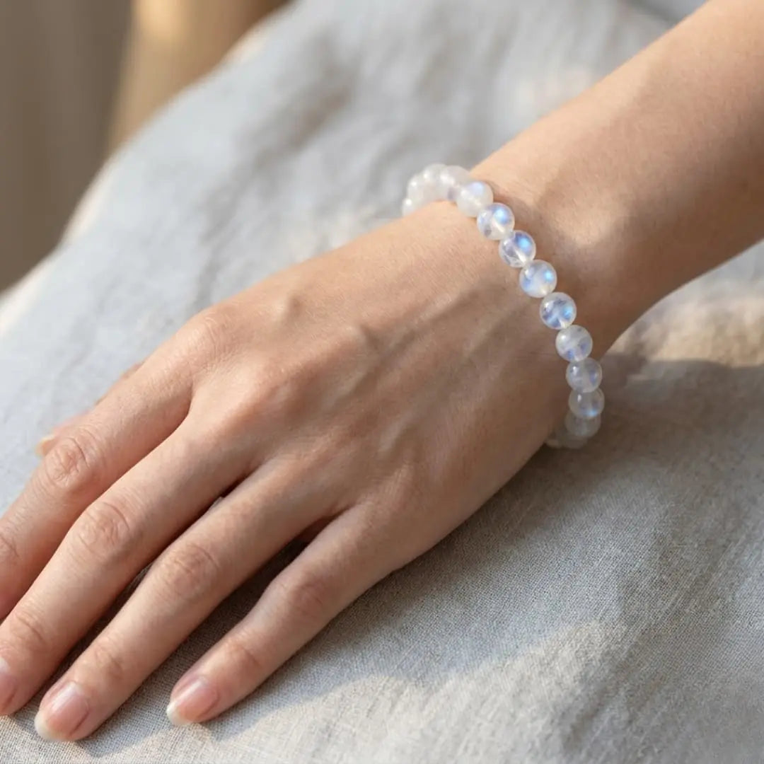 Natural Moonstone Bracelet Styled on Hand