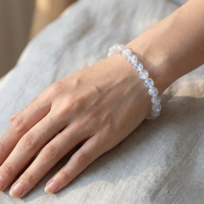 Natural Moonstone Bracelet Styled on Hand